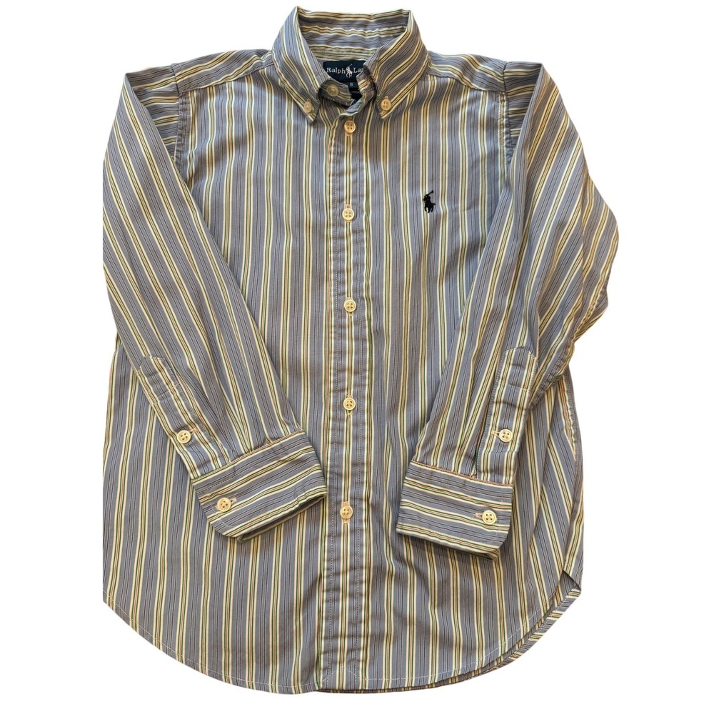 Ralph Lauren Button Down Shirt Kids Size 5 Blue Multi-Color Striped Long Sleeve